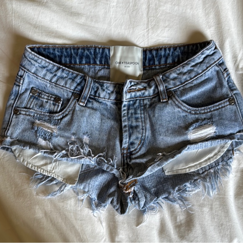 One Teaspoon Blue Distressed Jean Shorts